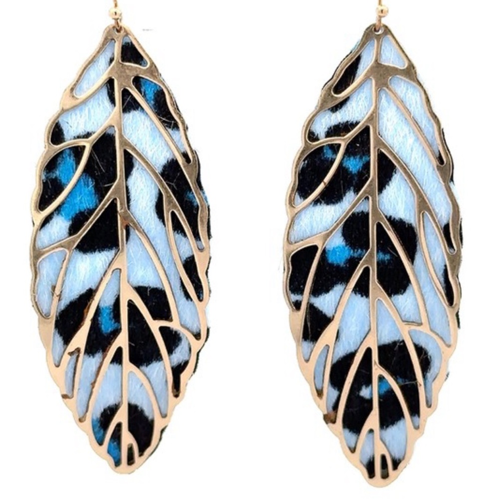 Elegant Gold and Blue Leaf Earrings